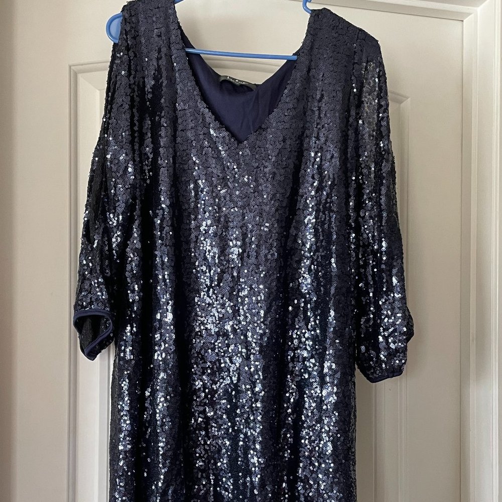 Lulu's Navy Sequin Shifting Dears Dress XL